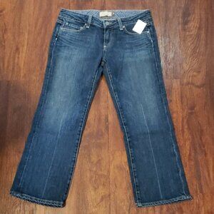 Paige Jeans Sz 28 Womens Blue Dark Clean Laurel Canyon Low Rise Cropped Stretch